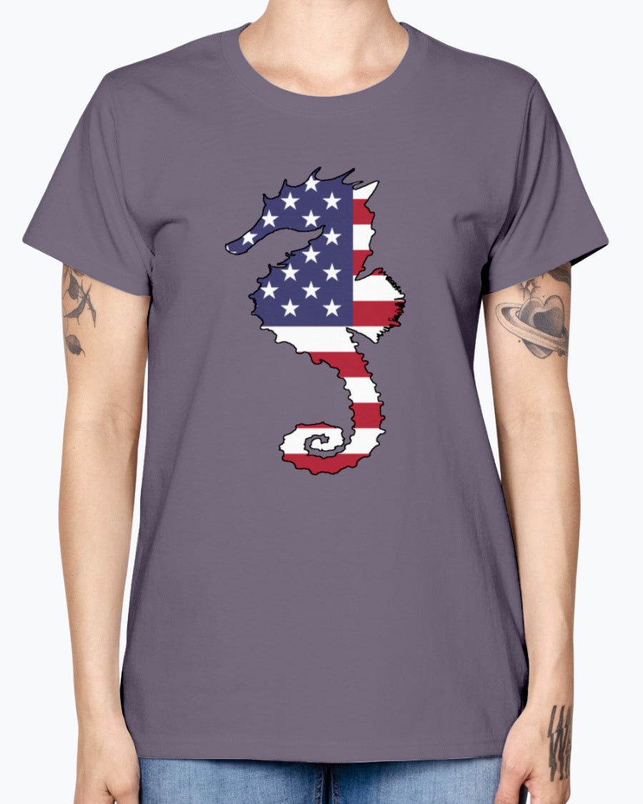 Gildan Ladies Missy T-Shirt. American Flag