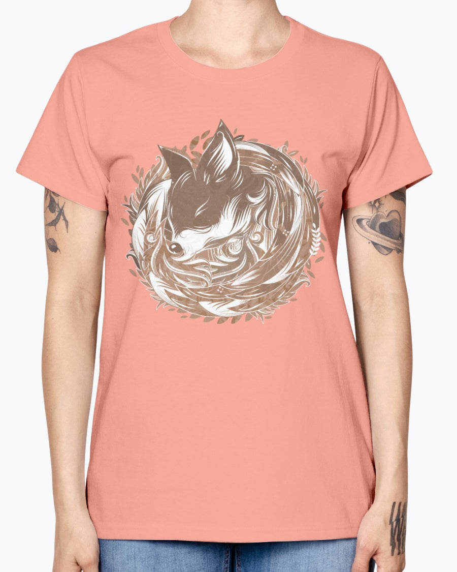 Gildan Ladies Missy T-Shirt 16 colors  A fox at the Burrow