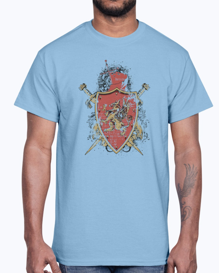 Men's Gildan Ultra Cotton T-Shirt 11 Light         Winged lion shield, design-743