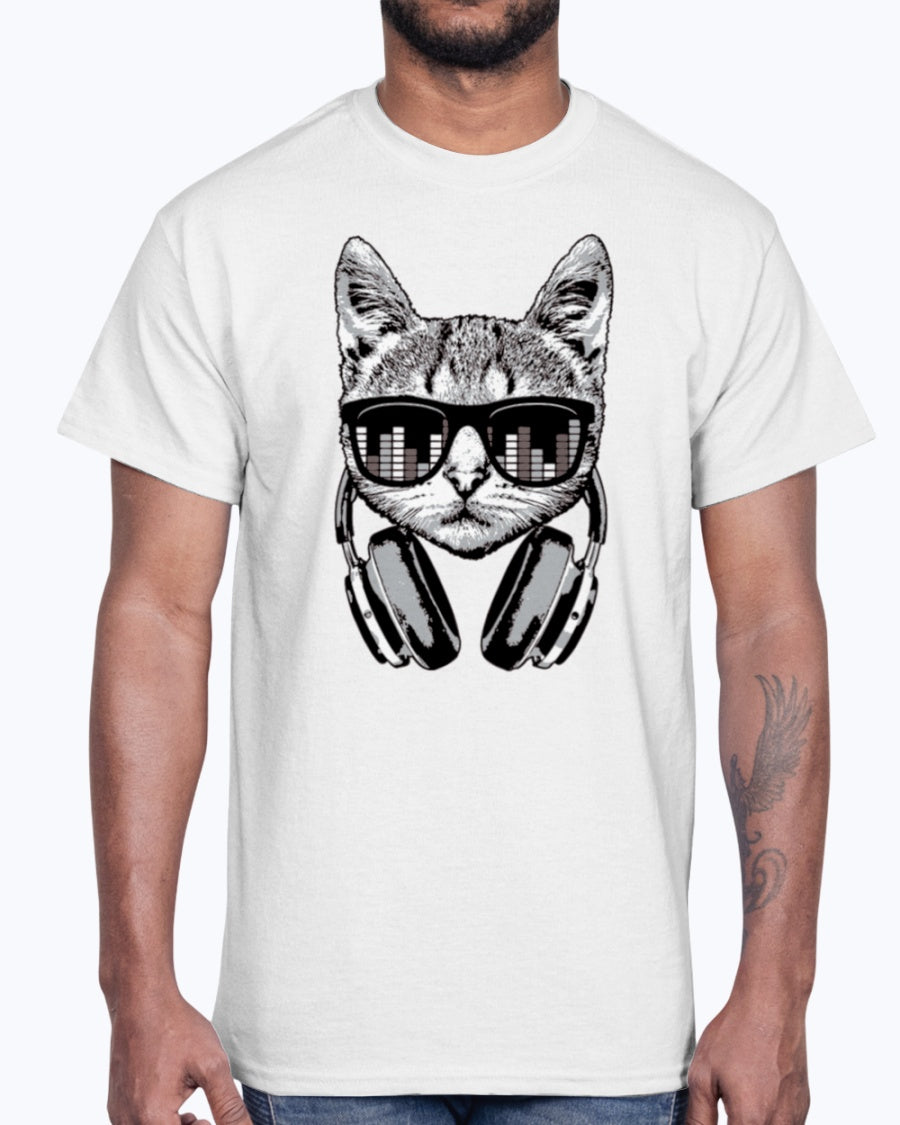 Men's Gildan Ultra Cotton T-Shirt     Headphones Cat Equalizer Glasses   (Mens)