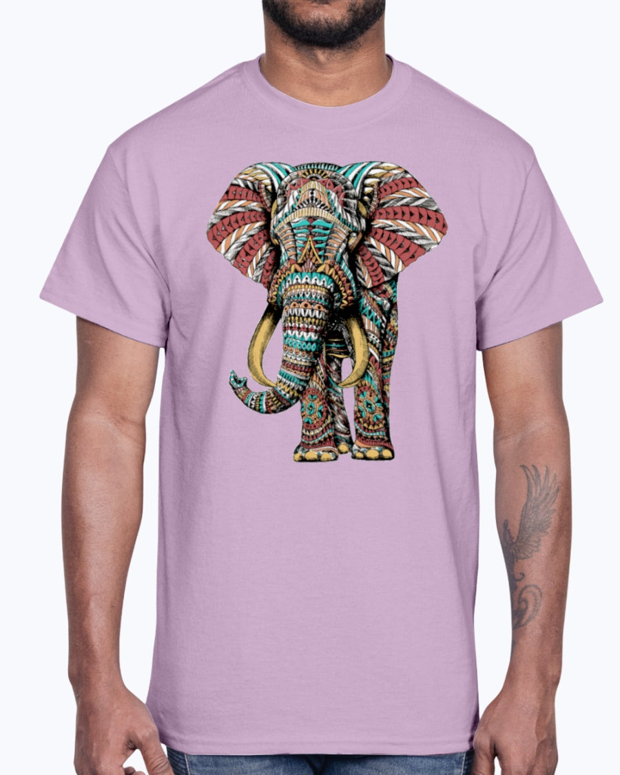 Men's Gildan Ultra Cotton T-Shirt Light coloros. Ornate Elephant Color Version