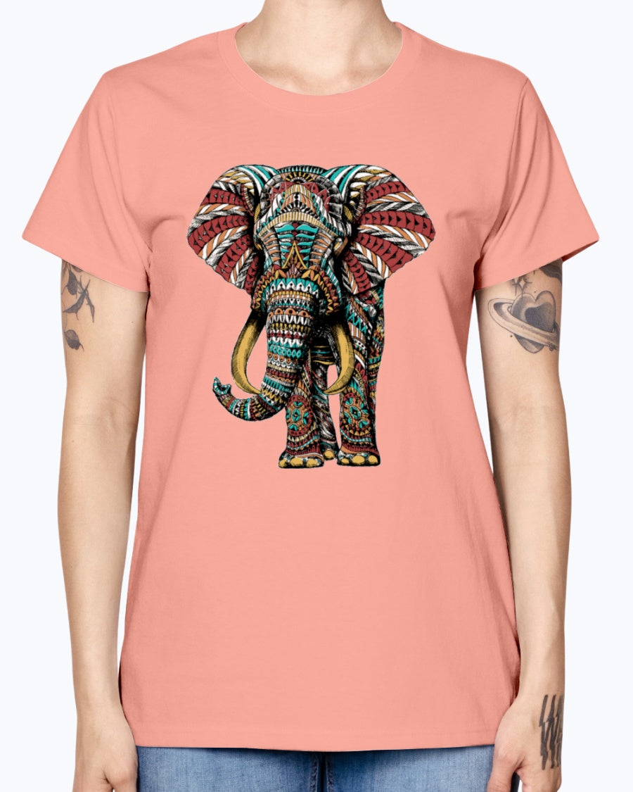 Gildan Ladies Missy T-Shirt  Ornate Elephant Color Version