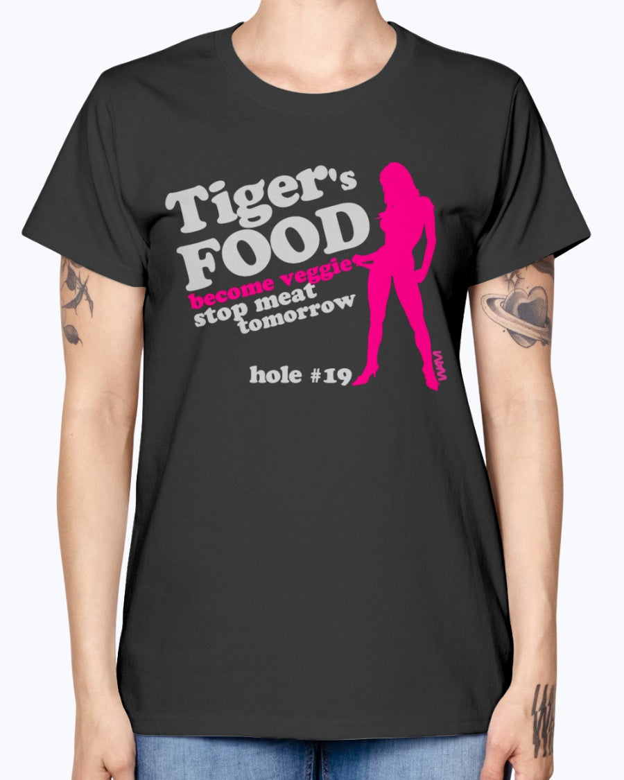Gildan Ladies Missy T-Shirt 16 colors.  Black tiger 's food veggie grey by wam