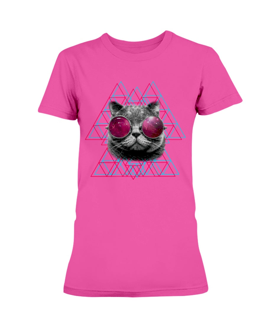 Gildan Ladies Missy T-Shirt 3D Cat in Space