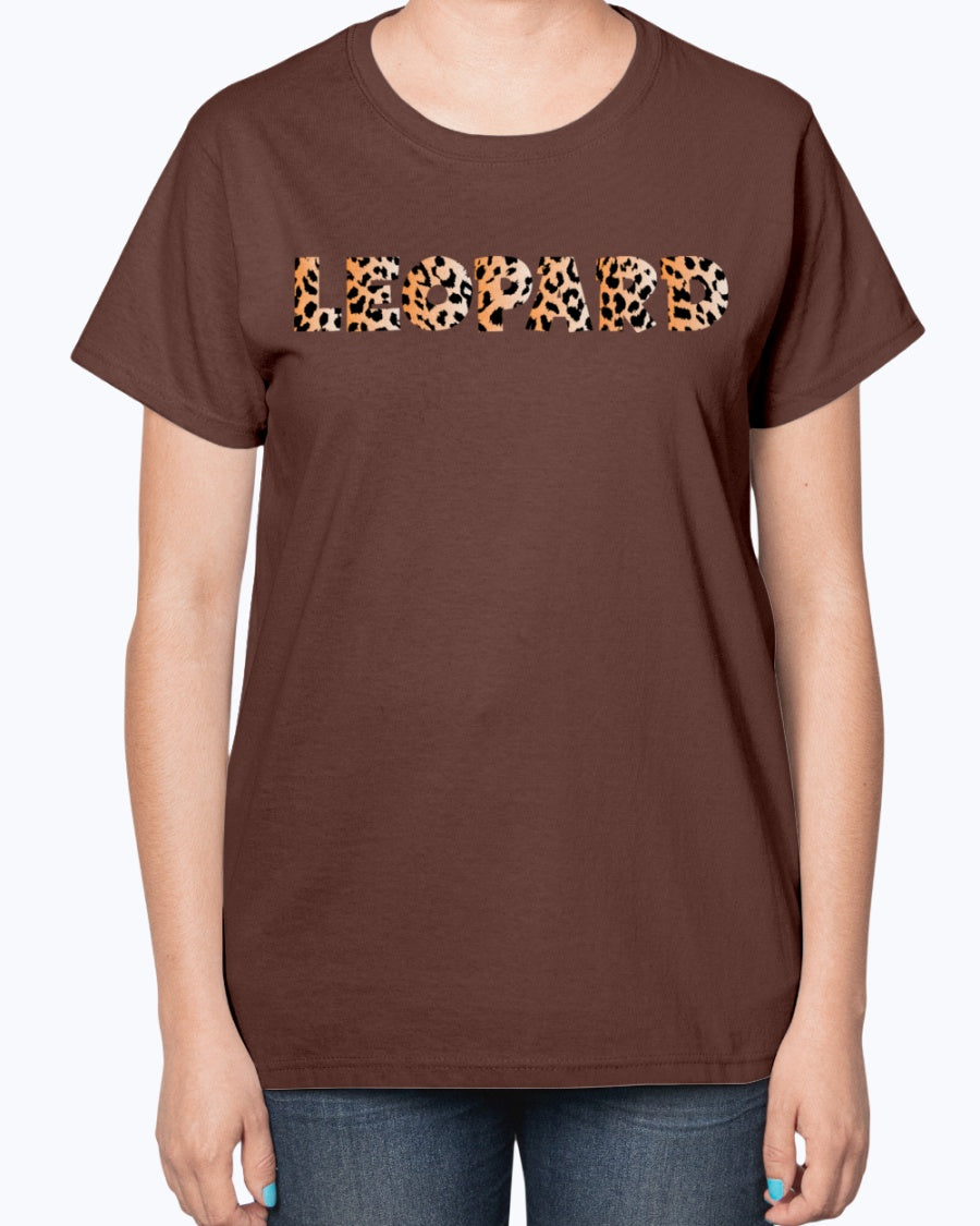 Gildan 2000L Ultra Cotton Ladies T-Shirt 13 colors Dark. Leopard Typography 2