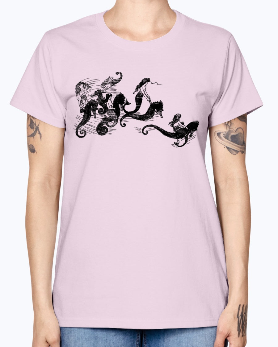 Gildan Ladies Missy T-Shirt   Mermaids and Seahorses