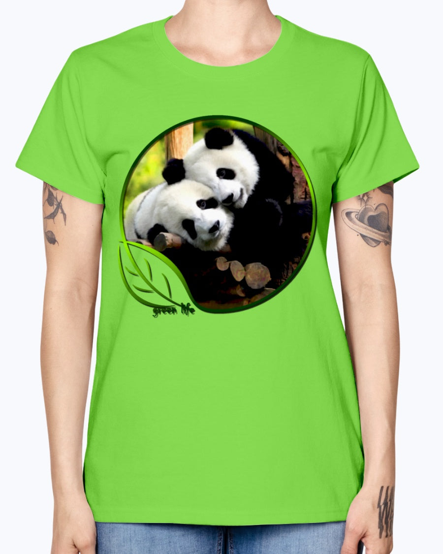 Gildan Ladies Missy T-Shirt  Green Life Panda's