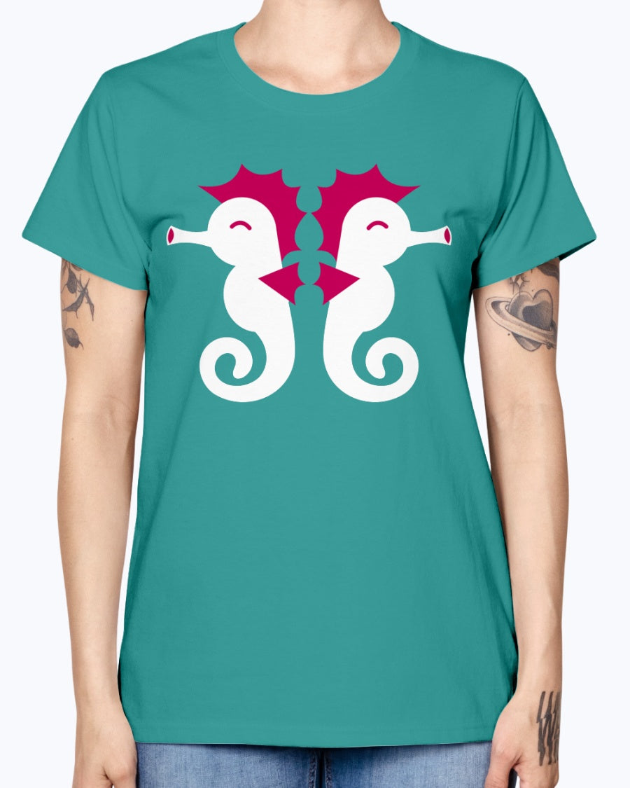 Gildan Ladies Missy T-Shirt  Double cute little seahorses