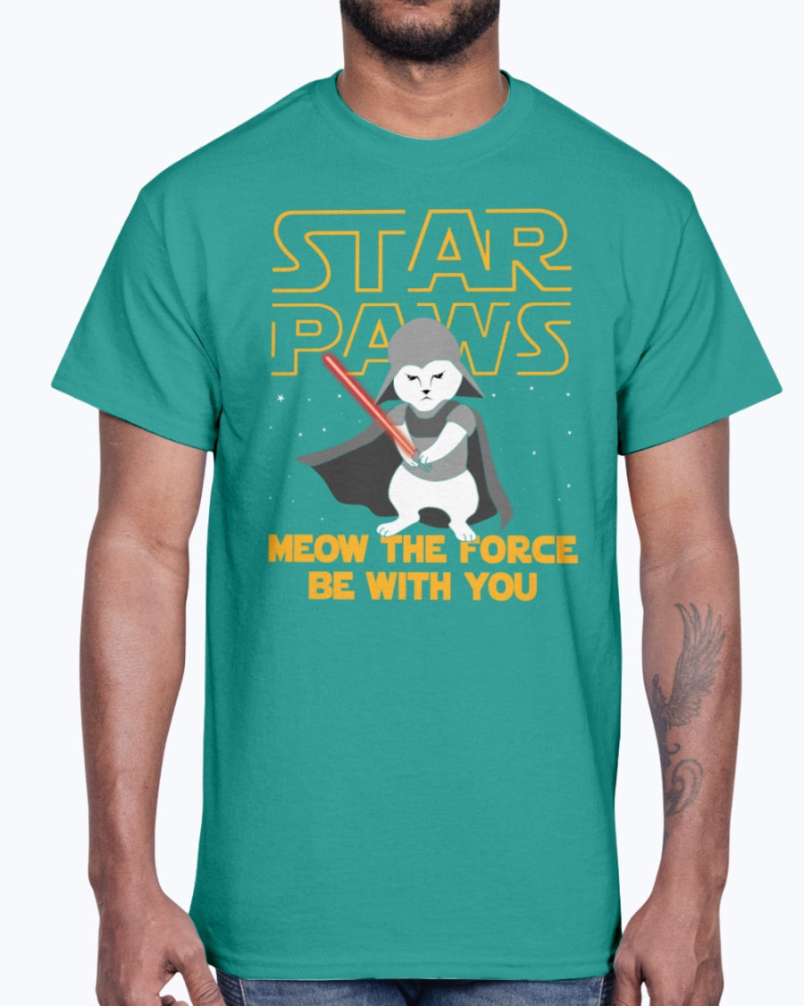Men's Gildan Ultra Cotton T-Shirt  Star Paws Meow The Force Be With You