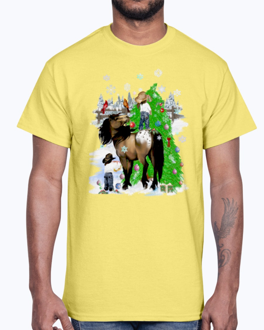 Men's Gildan Ultra Cotton T-Shirt.  A horse and kid Christmas