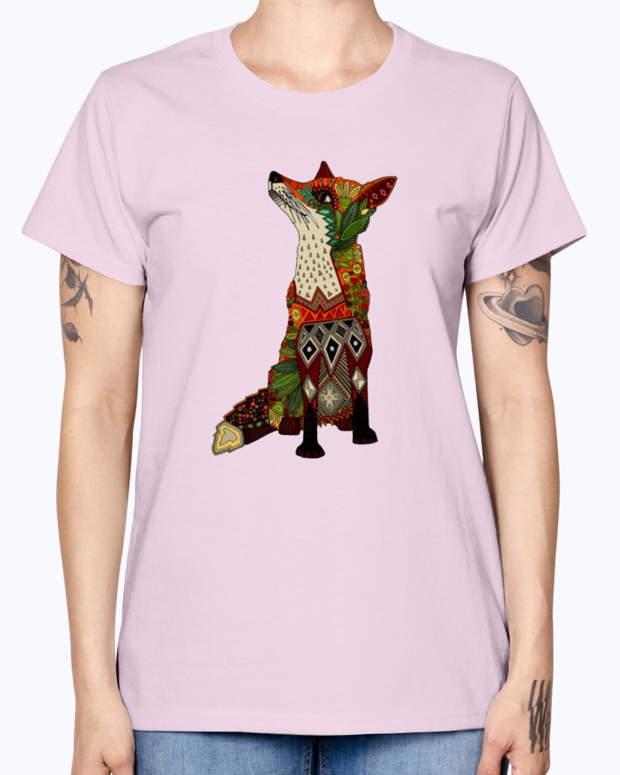 Gildan Ladies Missy T-Shirt 16 Light Colors   Floral Fox