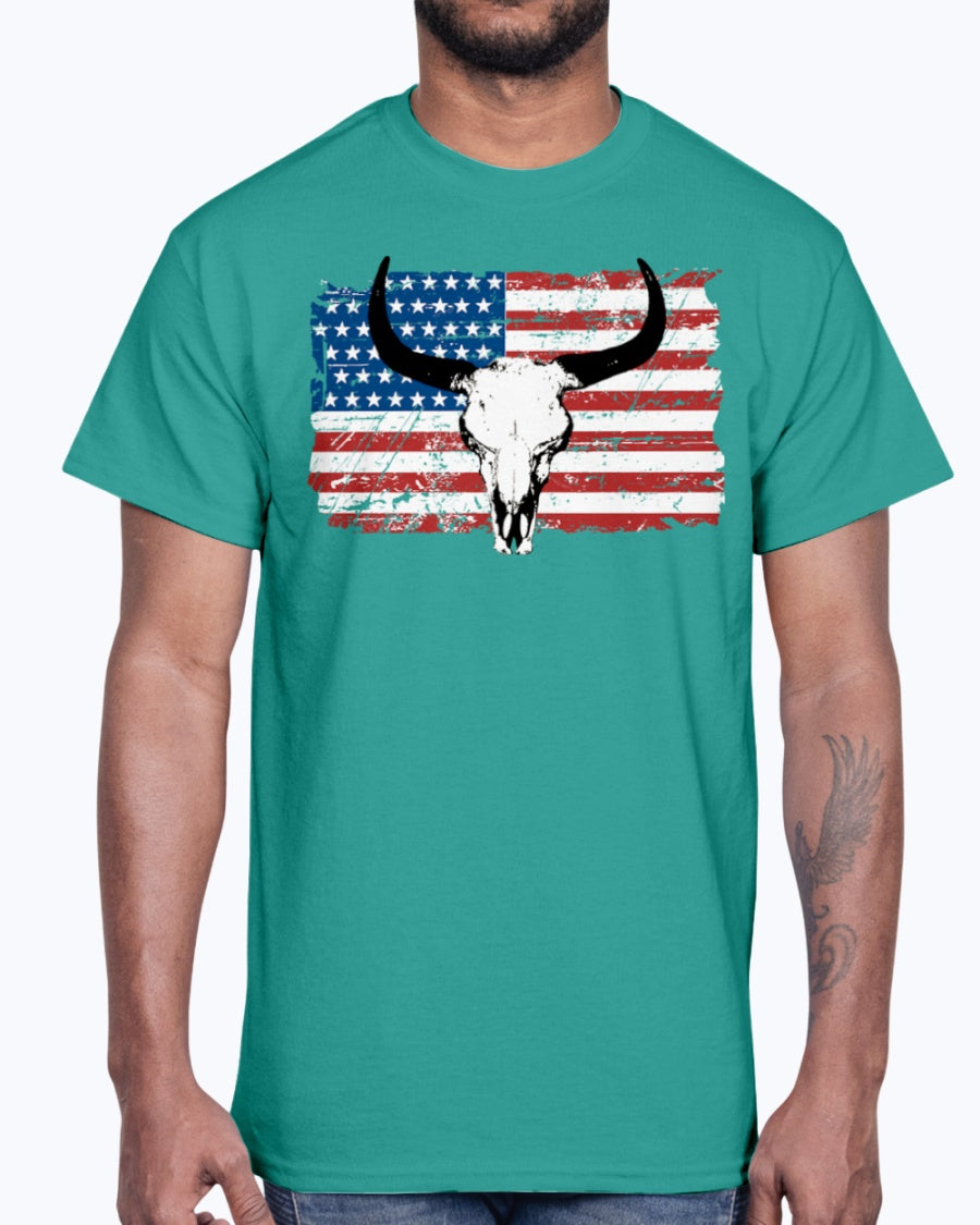 Men's Gildan Ultra Cotton T-Shirt 12 Dark colors   Buffalo USA Flag