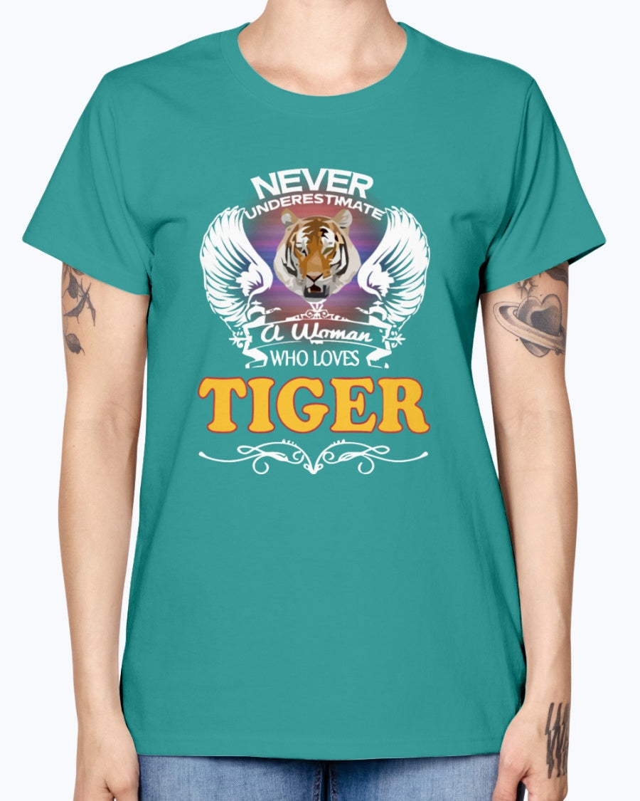 Gildan Ladies Missy T-Shirt 16 colors.  A Woman Who Love Tiger