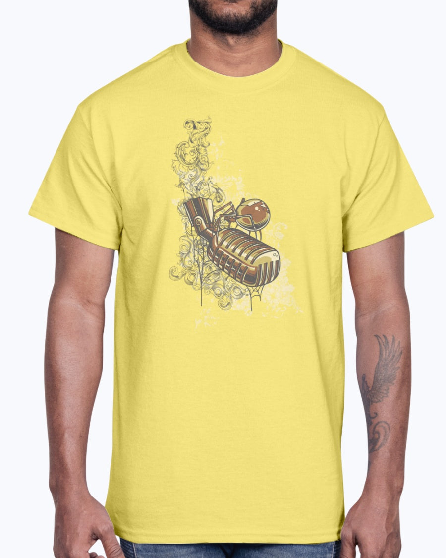 Men's Gildan Ultra Cotton T-Shirt 11 Light coloros       Golden microphone,  design-683