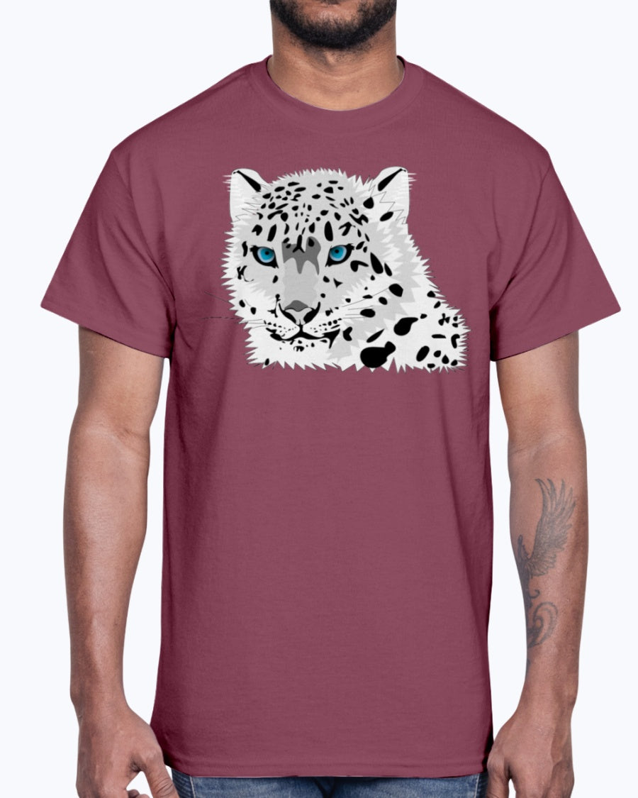 Men's Gildan Ultra Cotton T-Shirt 12 Dark colors   Animal snow leopard