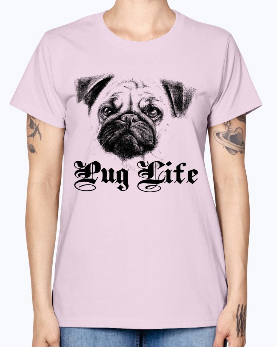 Gildan Ladies Missy T-Shirt 16 Light Colors   Pug Life