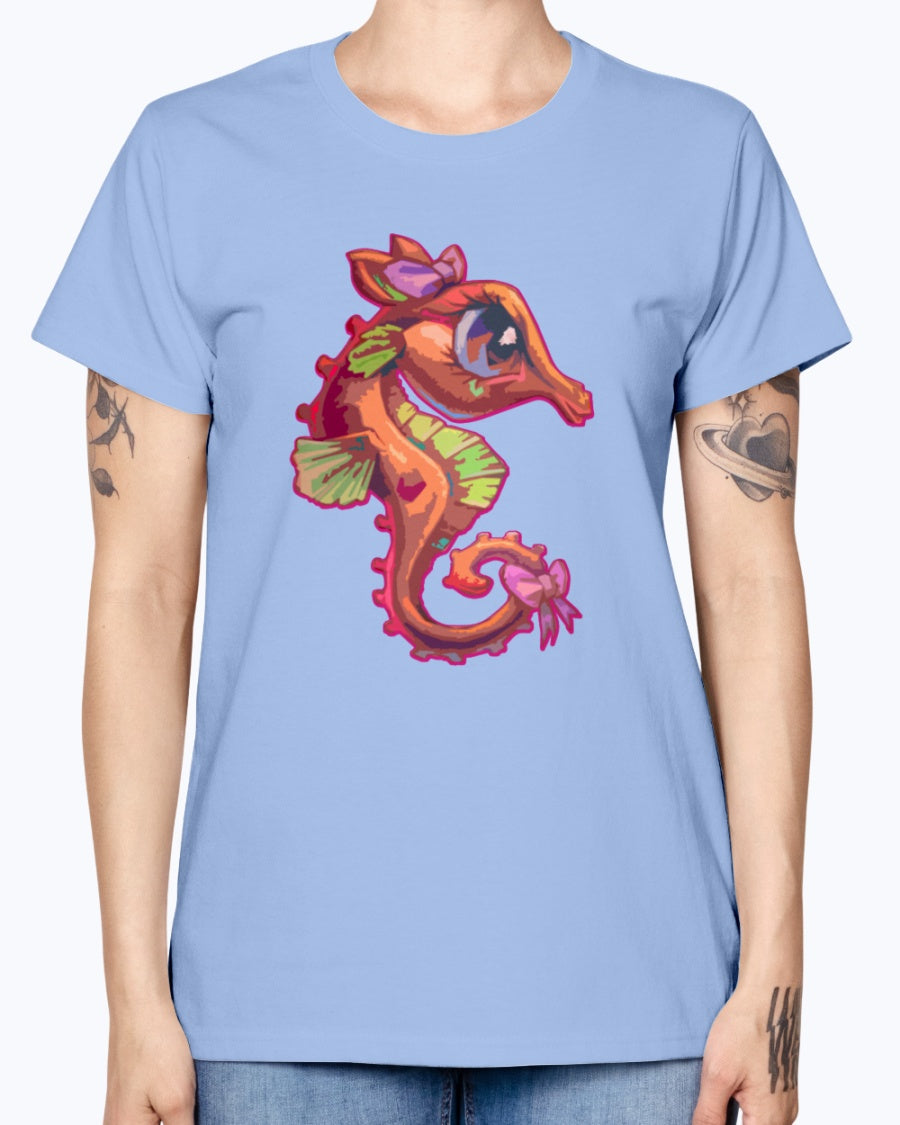Gildan Ladies Missy T-Shirt .Cute Seahorse