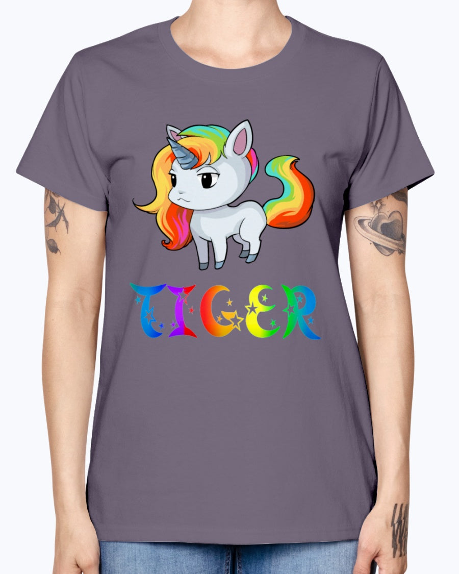 Gildan Ladies Missy T-Shirt 16 colors. Tiger Unicorn