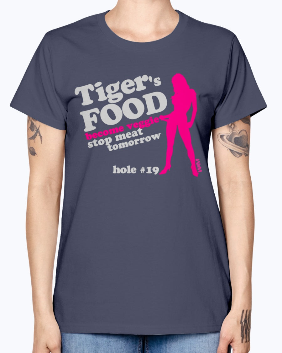 Gildan Ladies Missy T-Shirt 16 colors.  Black tiger 's food veggie grey by wam